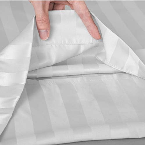 Bedsure Two-Pack Satin Pillowcases Set for Hair Cool and Easy to WASH King 20x40 Striped Silver Grey with Envelope Closure