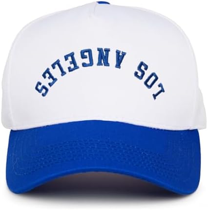 Two Tone Vintage Snapback Hat - Los Angeles (Upside Down) - Royal Blue/White