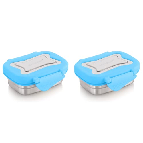 Image of STEELLOCK Smart Stainless Steel Tiffin Lunch Box 2pc Set - Airtight Leakproof Rectangle Boxes with Steel Lids - Blue - 170ml Each - Ideal for Kids & Adults, School & Office