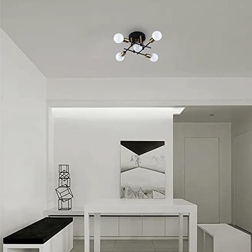 Kaj Hejmo Modern Ceiling Light Fitting- Rustic Semi Flush Mount Chandelier Light- Vintage Industrial Black Ceiling Light Interior for Bedroom Kitchen Dining Room (5-Light)
