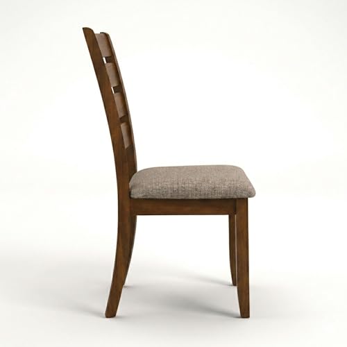 Image of Traditional Dining Chairs, Set of 2, Dirty Oak Finish with Greige Polyester Upholstered Seats Solid Rubberwood