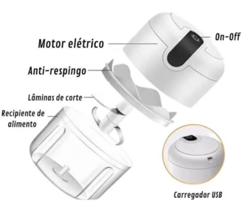 Mini Processador Triturador Alimentos Alho Cebola Elétrico Potente Usb Recarregável Moedor Sem fio