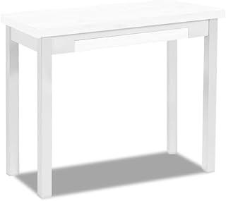 ASTIMESA - Mesa de Cocina Tipo Libro con Cajón - Mesa con Tapa de Madera Laminada en Color Blanco - Estructura Madera Laminada Blanca - Mesa Extensible de 80 x 40 cm a 80 x 80 cm