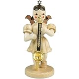 Entdecke die faszinierende Welt der Engel aus dem Erzgebirge – Tradition und Handwerk zum Verlieben! 8 Blank Kurzrockengel mit Bassklarinette, Natur - 6,6 cm