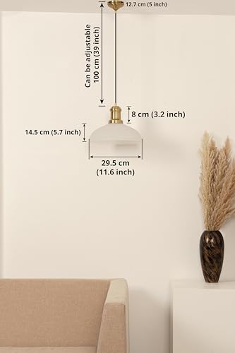 Image of Divine Trends Ribbed Frosted Glass Pendant Hanging Light with Antique Brass Finish | Hanging Lights for Living Room, Bedroom, Kitchen, Dining | Ceiling Lamp for Home Decoration - Pack of 1