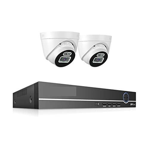 ERETYRET Di Telecamere Di Sorveglianza Poe Rilevamento Facciale Set Di Telecamere Di Sorveglianza Video Audio Bidirezionali Vista Notturna Colorata Facile Da Installare(3T,8CH NVR 2 Cameras)
