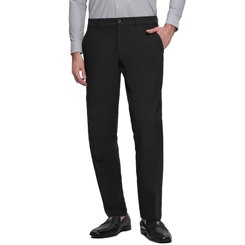 Mens No Iron 4-Way Stretch Dress Pants with Flex Waistband Flat Front Suit Pants for Men
