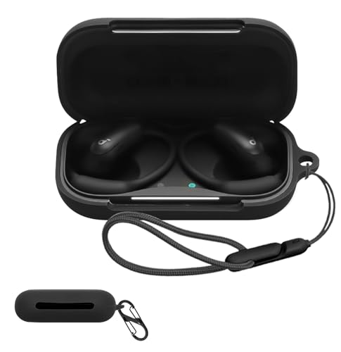 YCJDP �P�[�X Anker Soundcore AeroFit 2 Pro �p �P�[�X �_�炩��TPU�f�ސ��̃X�|�[�c�N�[���ȃf�U�C�� �Ռ��z�� �h�� �h�o �y�� �����h�~�p�t�b�N & �X�g���b�v�t���i�u���b�N�j