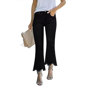 Flare Jeans for Women Cropped Stretchy Mid Rise Bell Bottom Jeans Womens Crop Flare Jeans with Raw Hem
