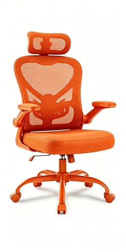 Freepub Ergonomic Office Chair, Breathable Mesh Computer Desk Chair with Adjustable Lumbar Support, Swivel with Flip-up Armrests with Headrest 3D, 350LBS Capacity - Design for Home/Offices - Orange