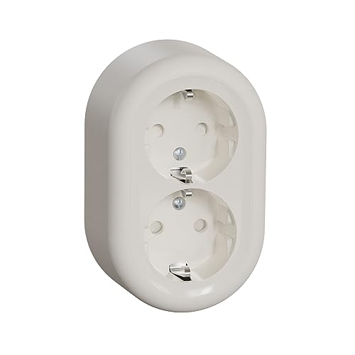 Schneider Electric Elso WDE015896 - Enchufe Schuko redondo (2 enchufes, protección táctil, 16 A, 250 V CA, color blanco)
