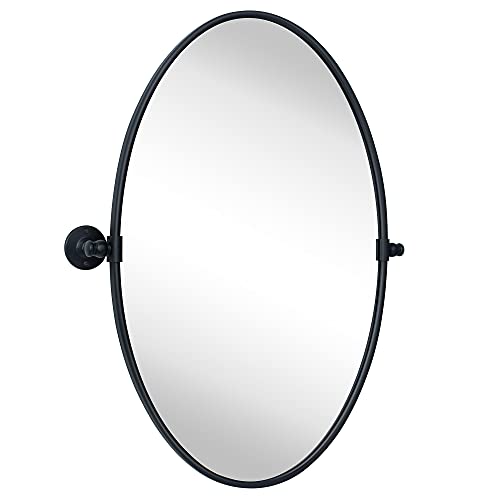 TEHOME Farmhouse Black Oval Metal Pivot Bathroom Vanity Mirror Tilting Beveled Vanity Mirrors for...