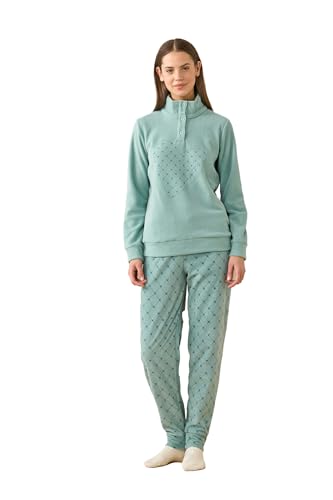 Noidinotte - Pigiama Donna Invernale in Micropile Articolo Cuore. - M Verde