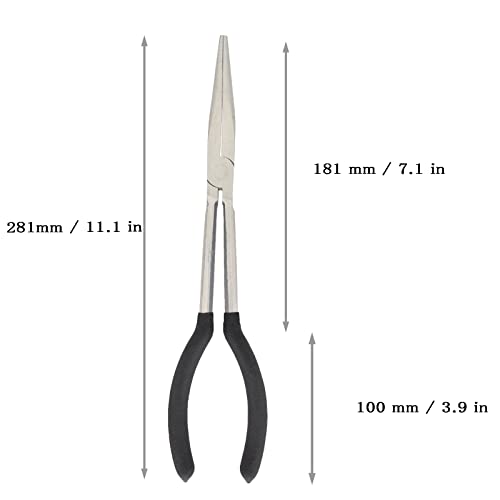 BQKKWIN 1 Piece 11 Inch Long Reach Pliers Set - Long Needle Nose Pliers Sets - Straight, Designed for Mechanics, Technicians, and Contractors| Milled-Jaws | Steel - Image 5