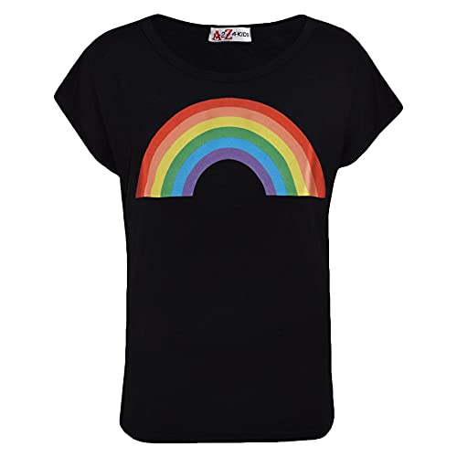 Image of A2Z 4 Kids Girls T Shirts Rainbow Durable Stylish Short Sleeves - Rainbow 270 T Shirt Black 9-10