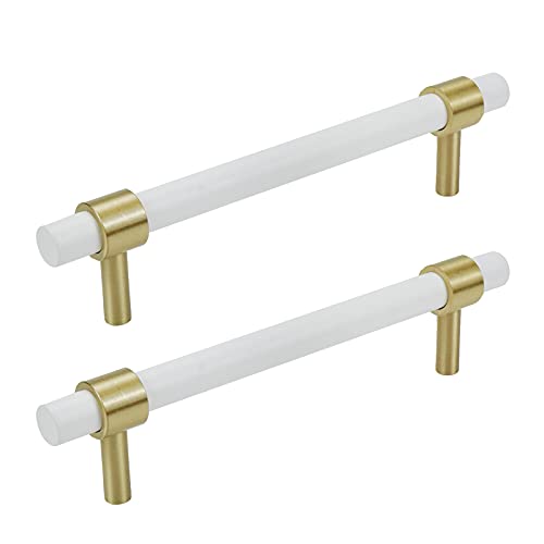 Savagrow 2pcs European Style Brass Beech Wood Cabinet Pulls 5 Hole Center Pulls with Screws, White