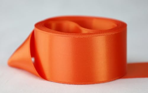 Image of Ribbon Bazaar Double Faced Satin - Premium Gloss Finish - 100% Polyester Ribbon for Gift Wrapping, Crafts, Scrapbooking, Hair Bow, Decorating & More - 1-1 /2 inch Autumn Orange 5yd
