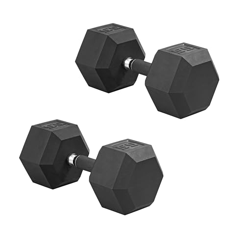 CAP 55lb Rubber Coated Hex Dumbbell, Comfort Grip, Free Weights, Pair