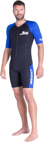 CRESSI Tiburon Man Wetsuit, Muta Shorty in Neoprene 2mm ed Elastan con Zip Anteriore YKK Uomo, Nero/Blu, 3XL/7
