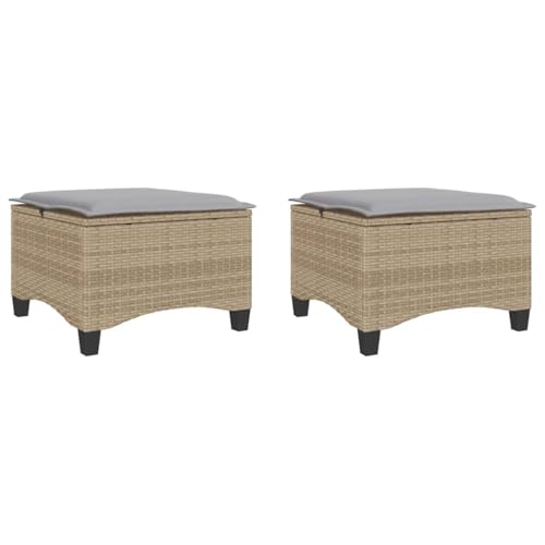 vidaXL Gartenhocker mit Kissen 2 STK. Beige 55x55x36 cm Poly Rattan, Outdoor Hocker, Garten Sitzhocker, Sitzhocker Terrasse, Terrassenhocker vidaXL Gartenhocker mit Kissen 2 STK. Beige 55x55x36 cm Poly Rattan, Outdoor Hocker, Garten Sitzhocker, Sitzhocker Terrasse, Terrassenhocker