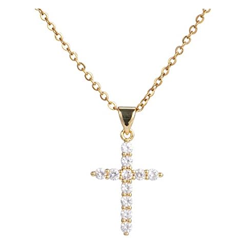 Nljihkure Tiny Cross Necklace for Women -14K Gold Plated Personalized Cross Choker Necklace Gift Necklace Jewelry (Gold Plated) Cover