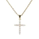 Nljihkure Tiny Cross Necklace for Women -14K Gold Plated Personalized Cross Choker Necklace Gift for Kids Girls Necklace Jewelry (Gold Plated)