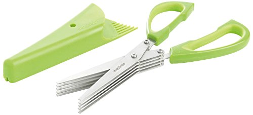 Mastrad F24418 Ciseaux à Herbes 5 Lames avec Support Magnétique Inox Vert 8,3 x 2,5 x 23,9 cm