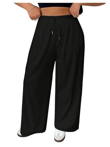 SHENHE Women's Plus Size Wide Leg Pants Drawstring Baggy Palazzo Pants Loose Lounge Casual Trousers