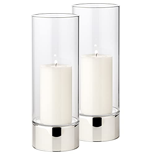 EDZARD Set de 2 photophores Granada (H 25 cm, ø 9 cm) Verre Monobloc, Pied Aspect argenté, Indoor et Outdoor, pour Bougies jusqu'à ø 8 cm, idéal pour la...