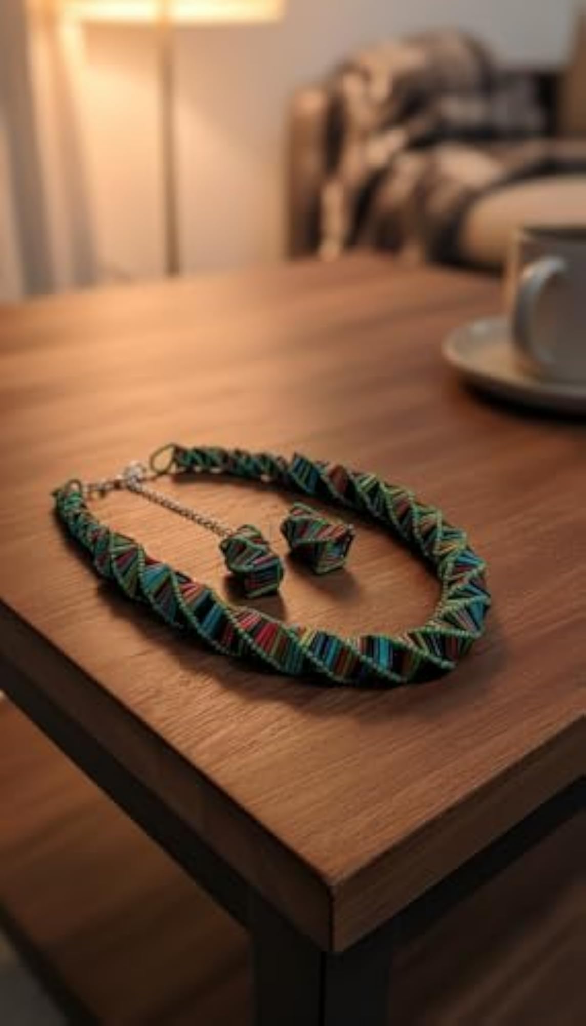 Twisted Bugle Bead Necklace and Earring Set, Boho Style