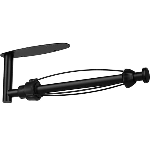 Image of Single Hand Operable Paper Towel Holder Under Cabinet with Damping Effect, Self Adhesive Paper Towel Roll Holder Wall Mount for Kitchen Bathroom, SUS304 Stainless Steel, Black