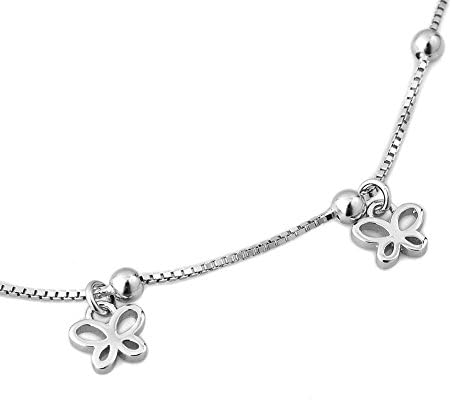 Korliya 925 Sterling Silver Indian Butterfly Adjustable beaded Ankle Bracelets Anklet