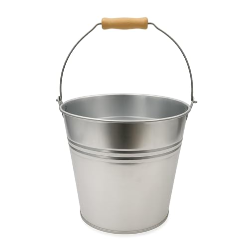 Virsus 1 Secchio in Metallo Zincato 2074, Capacità 12 Litri e Misura 30x26 cm, manico in legno, Secchio in Latta per Pulizia Giardino, raccolta e trasporto di Legna, Rifiuti Cenere, Vaso per Piante