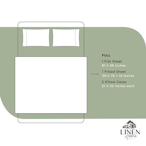 Image of Linen Home 100% Cotton Percale Sheets Full Size, Oil Green - Crisp & Cool, Breathable, Long-Staple Combed Cotton, 16 inch Deep Pocket, 4 Pieces: 1 Flat, 1 Fitted Sheet & 2 Pillowcases