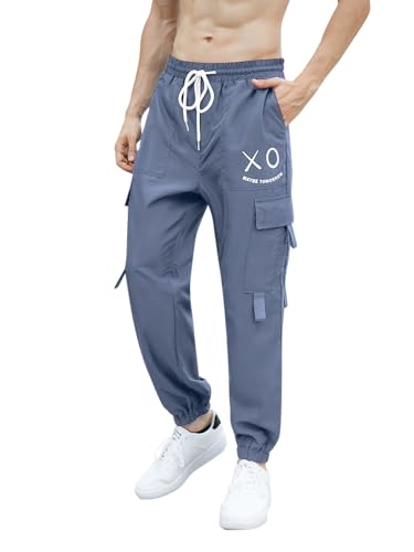 OYOANGLE Men's Cargo Pants Drawstring Elastic Waist Flap Pocket Casual Street Pants
