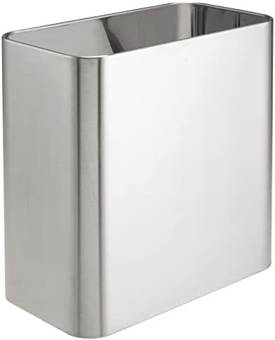 mDesign Small Metal 2.4 Gallon Trash Can Wastebasket Garbage Bin for Bathroom, Slim Rubbish Waste Bin Trashcans for Master/Guest Bath, Bedroom, Garage, Mirri Collection, Brushed Chrome