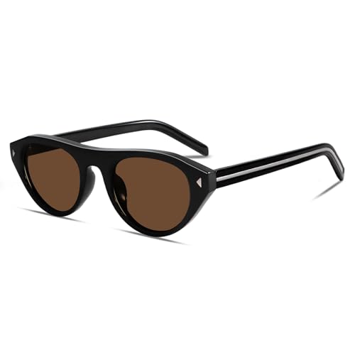 TYA Retro Oval Sunglasses for Women Men Trendy Narrow Shades Vintage Cat Eye UV400 Protection Sunnies