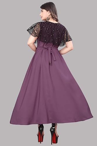 Image of Women's Poly Crepe Round Neck Plain Gown Dress