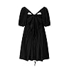 Women Y2k Puff Sleeve Mini Dress Square Neck Flowy Sundress Backless Ruffle A Line Babydoll Dress Summer Dresses Black #5