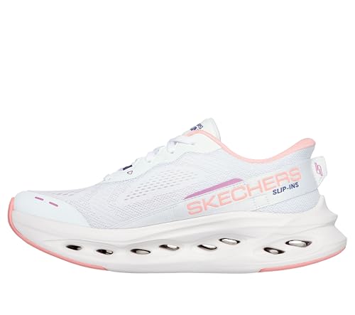 Skechers Women's Max Cushioning Glide Step Caledonia Hands Free Slip-ins Sneaker, White/Pink, 9.5