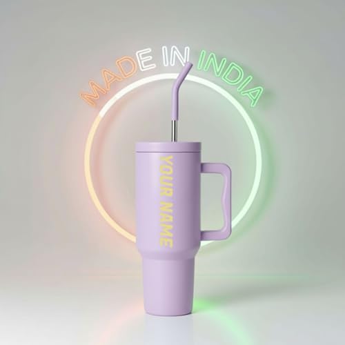 Image of Speedex 1200 ml Customized Name Insulated Stainless Steel Tumbler with Handle, Straw & Cleaning Brush, Personalized Sipper Bottle, Double Wall Leakproof Travel Mug Gift (Purple, 1.2 l)