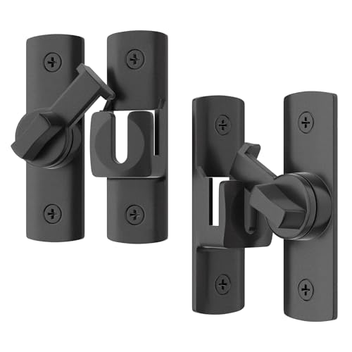 2 Pcs Degree Barn Door Latch, 180/90 Sliding Barn Door Lock,Sliding Gate Latch Lock for Cabinets, Barn Door, Bathroom, Gardenr Doors (Black)