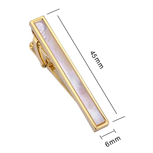 Jonwo Mother Of Pearl Men Cufflinks And Tie Clip Set Regular Necktie Tie Bar Pin Cuff Links For Wedding Business Shirt Tie (14K Gold Plated Tie Clip In Gift Case) #TOP3