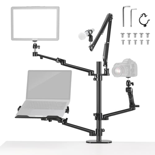 NEEWER DS007 – Soporte de Escritorio para cámara Superior con 4 Brazos de Brazo para fotografía, Video, Anillo de luz, Montaje de cámara Web, micrófono Compacto DSLR para transmisión en Vivo,
