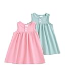 Aura Vane Baby Girl Dress 12-18 Months Newborn Girls Solid Color Dresses 2 Pack Round Neck Pink Green Baby Girl Dress 1 Year Old Girls Clothes