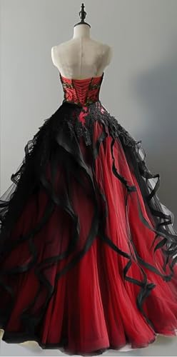 TRHTX Gothic Wedding Dresses for Bride Layered Tulle Black Bridal Gown Lace Applique Sweetheart Wedding Gowns3