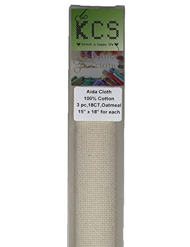 Image of KCS 3 pc of 15 inch x 18 inch Counted Cross Stitch Cotton Aida Cloth Needlework Rolled Fabric Box,18CT,Oatmeal