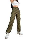 LOLOCCI Cargo Pants Women Casual High Waist Hiking Pants Cargo Pants Women Baggy Y2K Army Green S
