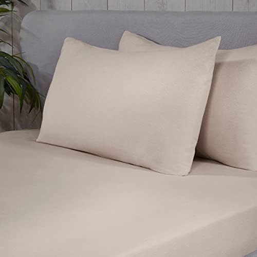 Sleepdown Pillowcase Pair 100% Brushed Cotton Luxury Soft Cosy Flannelette Housewife Pack of 2 Pillow Cover Bedding Bed Linen - Cream - 50 x 75cm