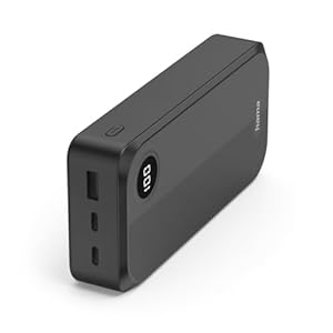 Hama Externer Akku, 20.000 mAh, mehrere Geräte (2 USB-C, 1 USB-A, kompakte Powerbank, tragbares Ladegerät, sicheres Schnellladen, LED-Anzeige, universelle Verwendung, Flugzeugzulassung) Schwarz